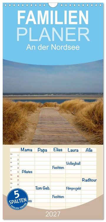 Produktbild: Familienplaner 2027 - An der Nordsee mit 5 Spalten (Wandkalender, 21 x 45 cm) CALVENDO
