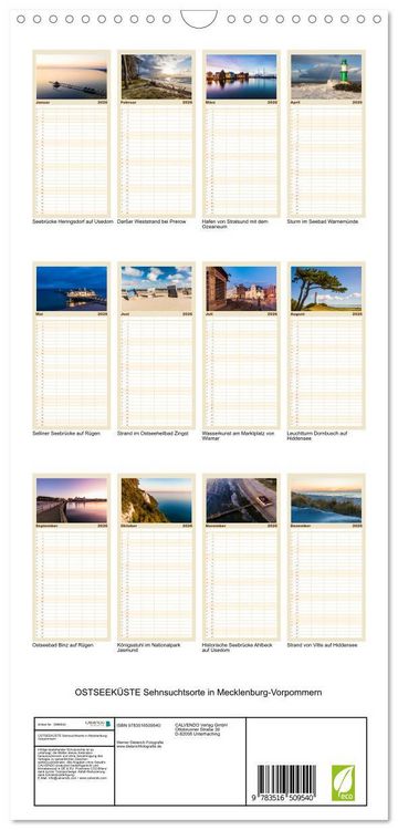 Produktbild: Familienplaner 2026 - OSTSEEK&Uuml;STE Sehnsuchtsorte in Mecklenburg-Vorpommern mit 5 Spalten (Wandkalender, 21 x 45 cm) CALVENDO