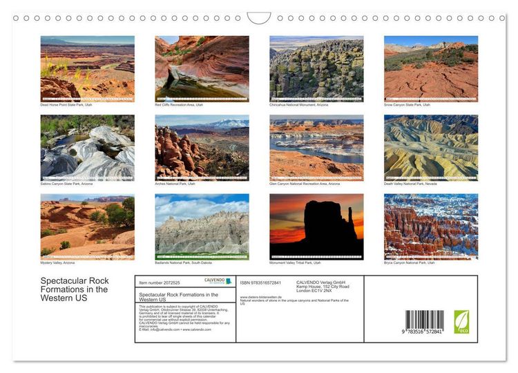 Produktbild: Spectacular Rock Formations in the Western US (Wall Calendar 2026 DIN A3 landscape), CALVENDO 12 Month Wall Calendar