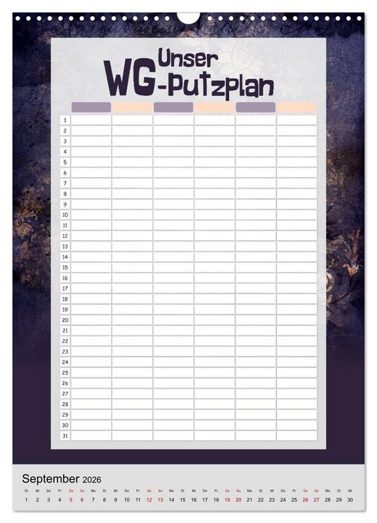 Produktbild: Gothic WG-Putzplan & Kalender 2026 (Wandkalender 2026 DIN A3 hoch), CALVENDO Monatskalender