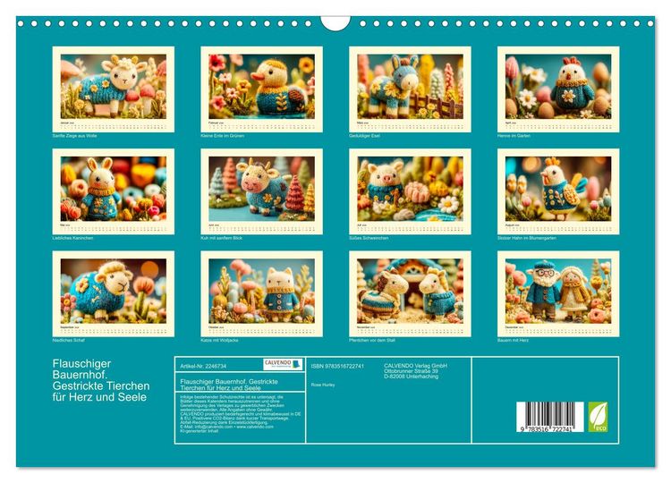Produktbild: Flauschiger Bauernhof. Gestrickte Tierchen f&uuml;r Herz und Seele (Wandkalender 2026 DIN A3 quer), CALVENDO Monatskalender