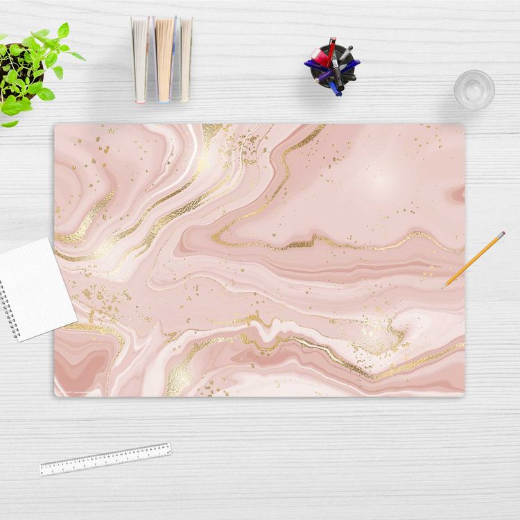 Produktbild: Cover-your-desk Schreibtischunterlage f&uuml;r Kinder rosafarbener Marmor mit Goldadern, aus hochwertigem Vinyl , 60 x 40 cm