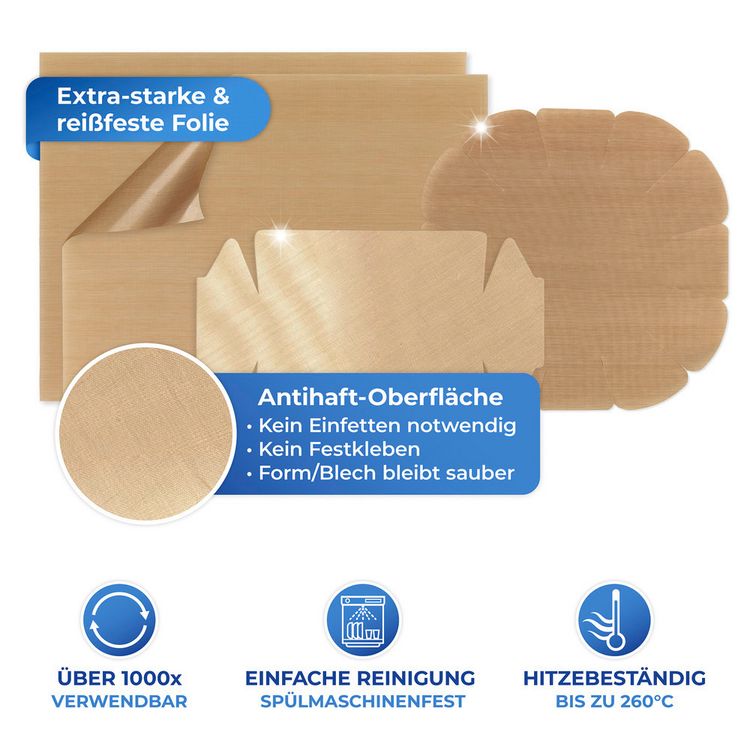 Produktbild: Antihaft-Backform-Zuschnitt, 4tlg, mehrfach wiederverwendbar