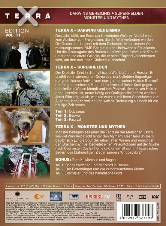Produktbild: Terra X - Edition Vol. 11: Darwins Geheimnis / Superhelden / Monster und Mythen - inkl. Bonus "M&auml;rchen und Sagen" [3 DVDs]
