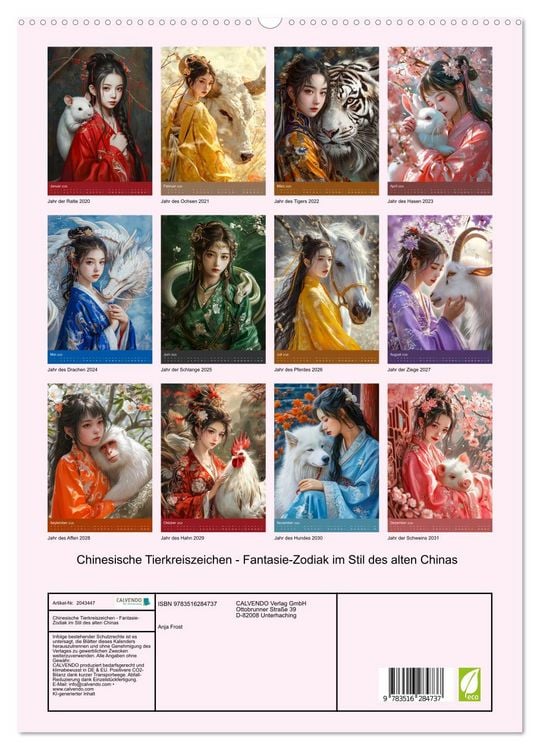 Produktbild: Chinesische Tierkreiszeichen - Fantasie-Zodiak im Stil des alten Chinas (hochwertiger Premium Wandkalender 2026 DIN A2 hoch), Kunstdruck in Hochglanz