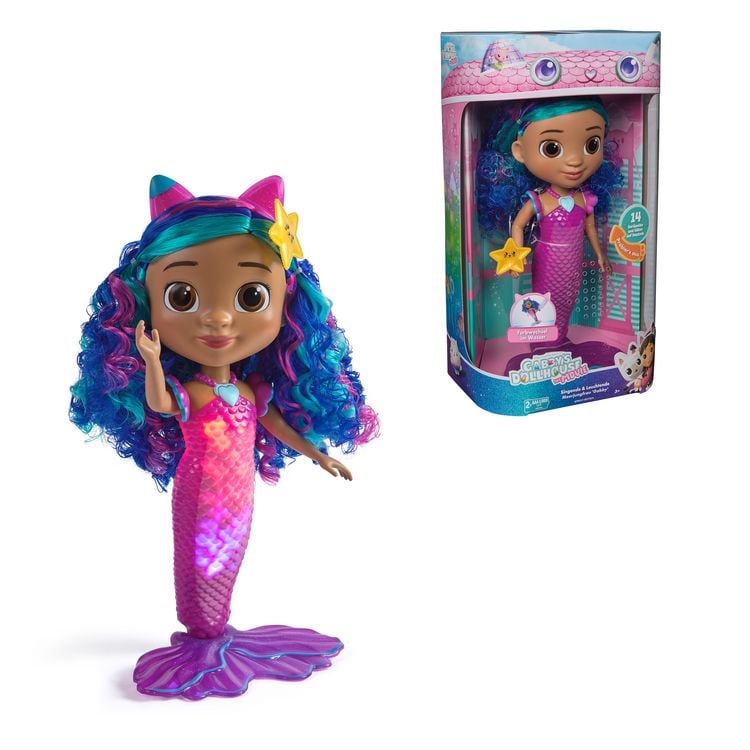 Produktbild: Gabby&rsquo;s Dollhouse: Der Film &ndash; Sing & Shine Meerjungfrau Gabby, 30cm gro&szlig;e Wasserspielpuppe mit Licht- & Soundeffekten, spricht Deutsch