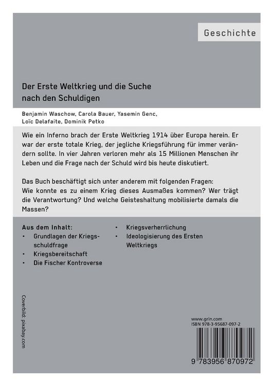 Produktbild: Der Erste Weltkrieg und die Suche nach den Schuldigen