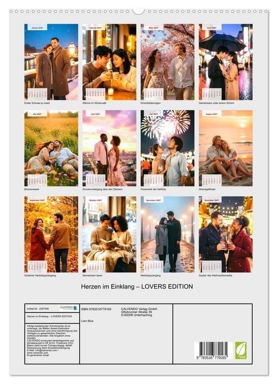 Produktbild: Herzen im Einklang &ndash; LOVERS EDITION (hochwertiger Premium Wandkalender 2027 DIN A2 hoch), Kunstdruck in Hochglanz