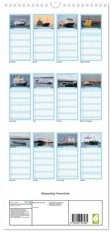 Produktbild: Familienplaner 2026 - Shipspotting Travem&uuml;nde mit 5 Spalten (Wandkalender, 21 x 45 cm) CALVENDO