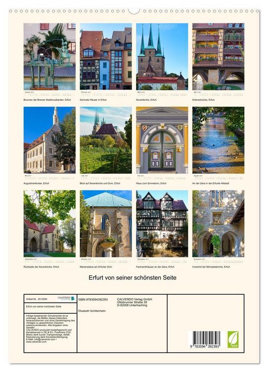 Produktbild: Erfurt von seiner sch&ouml;nsten Seite (hochwertiger Premium Wandkalender 2027 DIN A2 hoch), Kunstdruck in Hochglanz