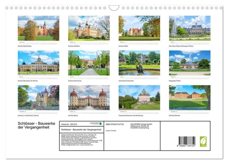 Produktbild: Schl&ouml;sser - Bauwerke der Vergangenheit (Wandkalender 2026 DIN A3 quer), CALVENDO Monatskalender