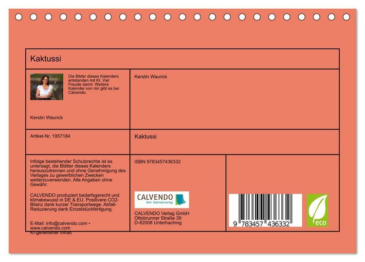 Produktbild: Kaktussi (Tischkalender 2026 DIN A5 quer), CALVENDO Monatskalender