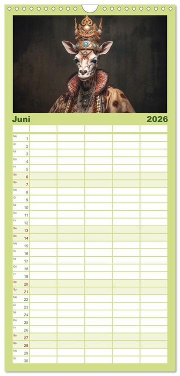 Produktbild: Familienplaner 2026 - Tierisch - K&ouml;niglich mit 5 Spalten (Wandkalender, 21 x 45 cm) CALVENDO