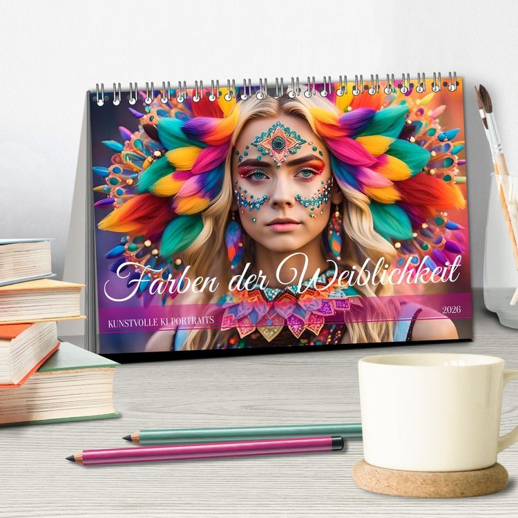 Produktbild: Farben der Weiblichkeit - Kunstvolle KI Portraits (Tischkalender 2026 DIN A5 quer), CALVENDO Monatskalender