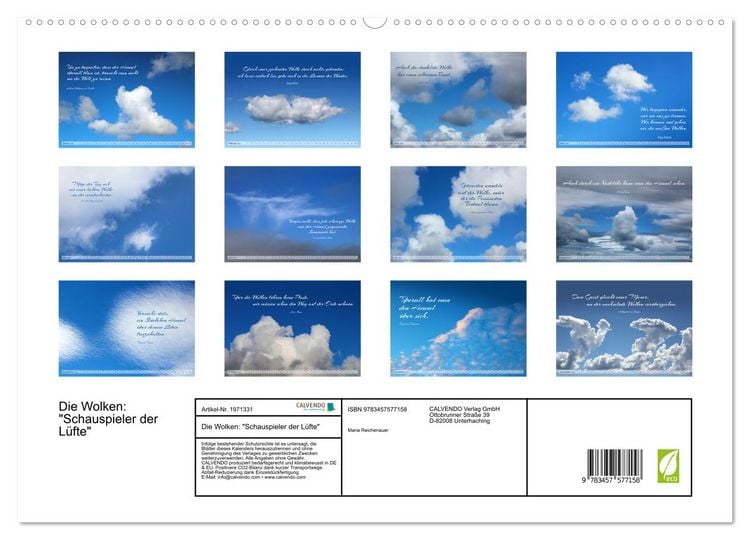 Produktbild: Die Wolken: "Schauspieler der L&uuml;fte" (hochwertiger Premium Wandkalender 2026 DIN A2 quer), Kunstdruck in Hochglanz