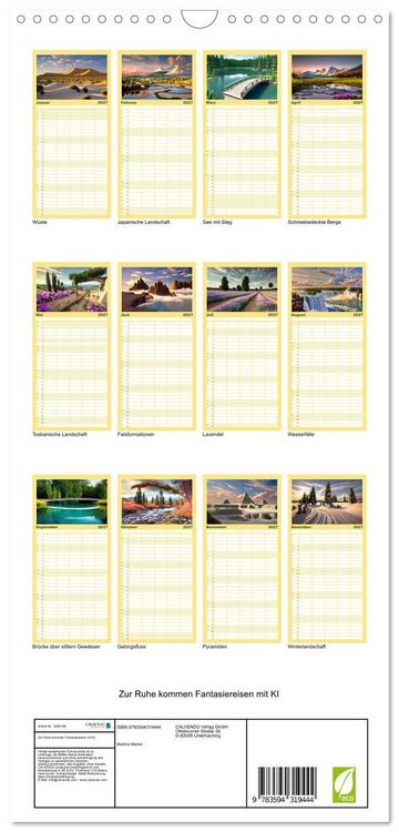 Produktbild: Familienplaner 2027 - Zur Ruhe kommen Fantasiereisen mit KI mit 5 Spalten (Wandkalender, 21 x 45 cm) CALVENDO