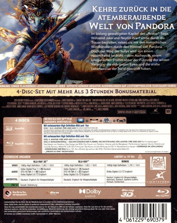 Produktbild: Avatar - Fire and Ash - Steelbook - Limited Edition (+ Blu-ray) (+ Bonus-Blu-ray) [2 BRs]