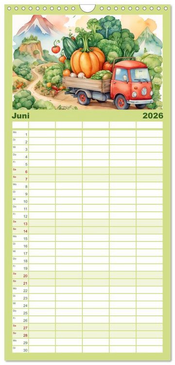 Produktbild: Familienplaner 2026 - Gem&uuml;siges - Reise ins Land des Gem&uuml;ses mit 5 Spalten (Wandkalender, 21 x 45 cm) CALVENDO