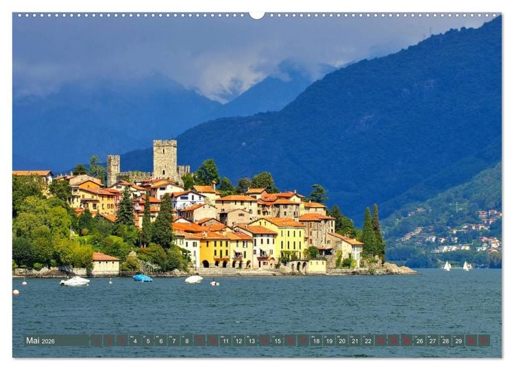 Produktbild: Comer See - Mediterraner Charme in alpiner Landschaft (hochwertiger Premium Wandkalender 2026 DIN A2 quer), Kunstdruck in Hochglanz