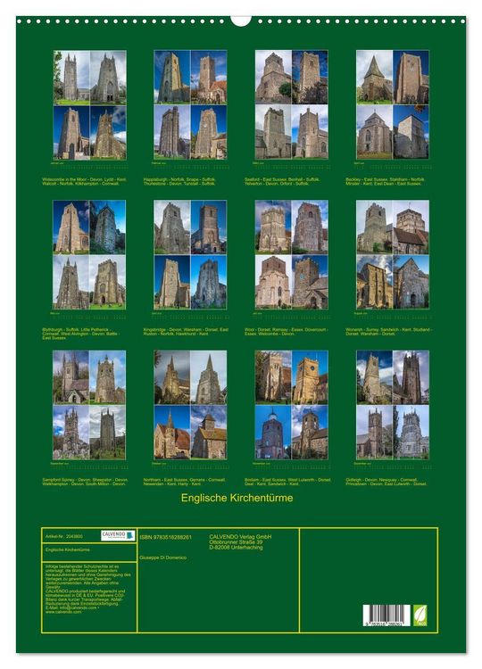 Produktbild: Englische Kirchent&uuml;rme (Wandkalender 2026 DIN A2 hoch), CALVENDO Monatskalender