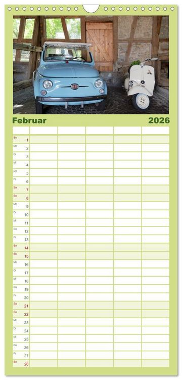 Produktbild: Familienplaner 2026 - Cinquecento Der kleine Italiener - 60 Jahre zeitloses Kultobjekt mit 5 Spalten (Wandkalender, 21 x 45 cm) CALVENDO