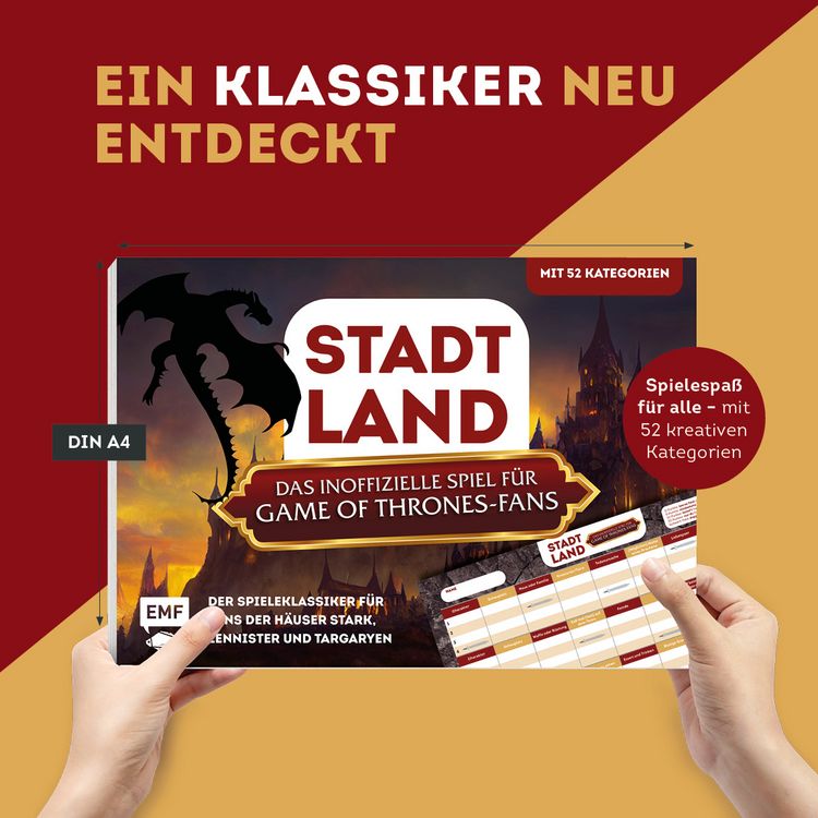 Produktbild: Stadt, Land, das inoffizielle Spiel f&uuml;r Game of Thrones-Fans &ndash; Der Spieleklassiker f&uuml;r Fans der H&auml;user Stark, Lannister und Targaryen