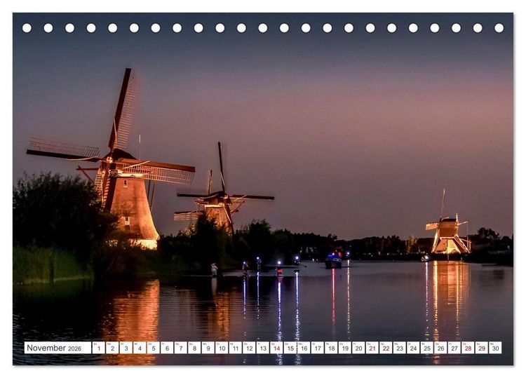 Produktbild: Die Windm&uuml;hlen von Kinderdijk - UNESCO Welterbe (Tischkalender 2026 DIN A5 quer), CALVENDO Monatskalender