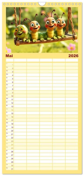 Produktbild: Familienplaner 2026 - Raupen-Rabatz - Ein Jahr voller Krabbelspa&szlig; mit 5 Spalten (Wandkalender, 21 x 45 cm) CALVENDO