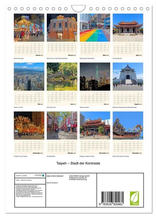 Produktbild: Taipeh &ndash; Stadt der Kontraste (Wandkalender 2027 DIN A4 hoch), CALVENDO Monatskalender