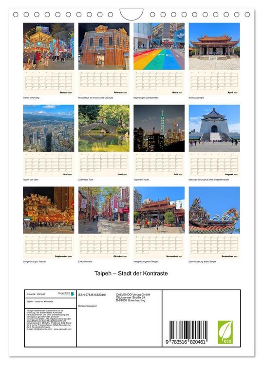 Produktbild: Taipeh &ndash; Stadt der Kontraste (Wandkalender 2027 DIN A4 hoch), CALVENDO Monatskalender