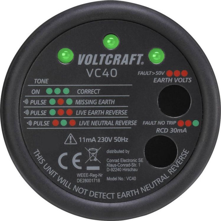 Produktbild: VOLTCRAFT VC40 Steckdosentester CAT II 300V