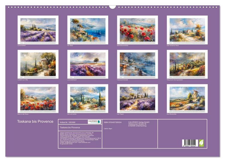 Produktbild: Toskana bis Provence (Wandkalender 2026 DIN A2 quer), CALVENDO Monatskalender