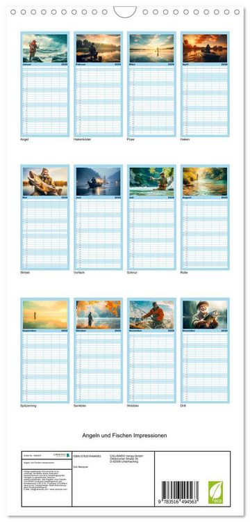 Produktbild: Familienplaner 2026 - Angeln und Fischen Impressionen mit 5 Spalten (Wandkalender, 21 x 45 cm) CALVENDO