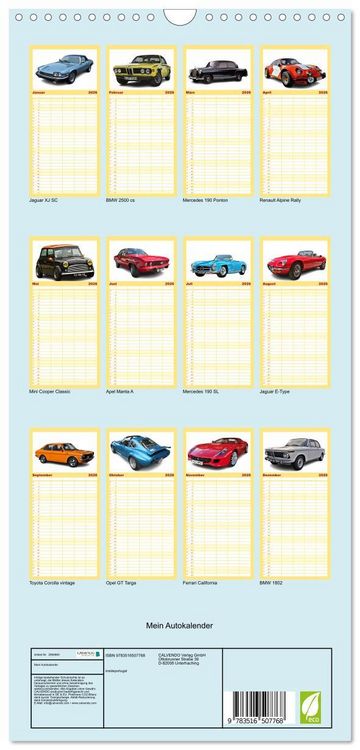 Produktbild: Familienplaner 2026 - Mein Autokalender mit 5 Spalten (Wandkalender, 21 x 45 cm) CALVENDO