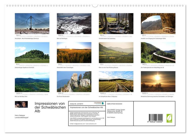 Produktbild: Impressionen von der Schw&auml;bischen Alb (hochwertiger Premium Wandkalender 2026 DIN A2 quer), Kunstdruck in Hochglanz