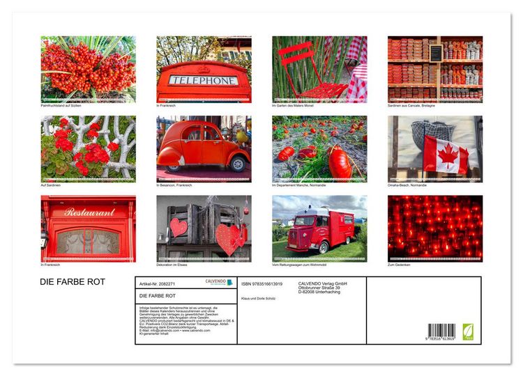 Produktbild: DIE FARBE ROT (Wandkalender 2026 DIN A2 quer), CALVENDO Monatskalender