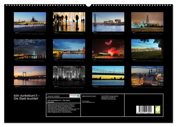 Produktbild: k&ouml;ln dunkelbunt II &ndash; Die Stadt leuchtet! (hochwertiger Premium Wandkalender 2026 DIN A2 quer), Kunstdruck in Hochglanz