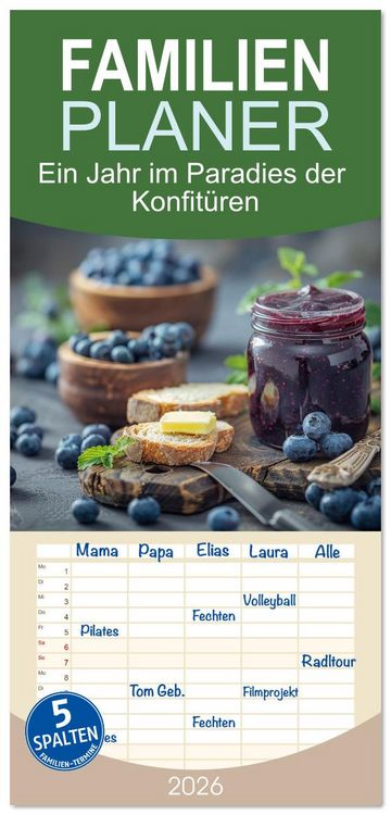 Produktbild: Familienplaner 2026 - Ein Jahr im Paradies der Konfit&uuml;ren mit 5 Spalten (Wandkalender, 21 x 45 cm) CALVENDO