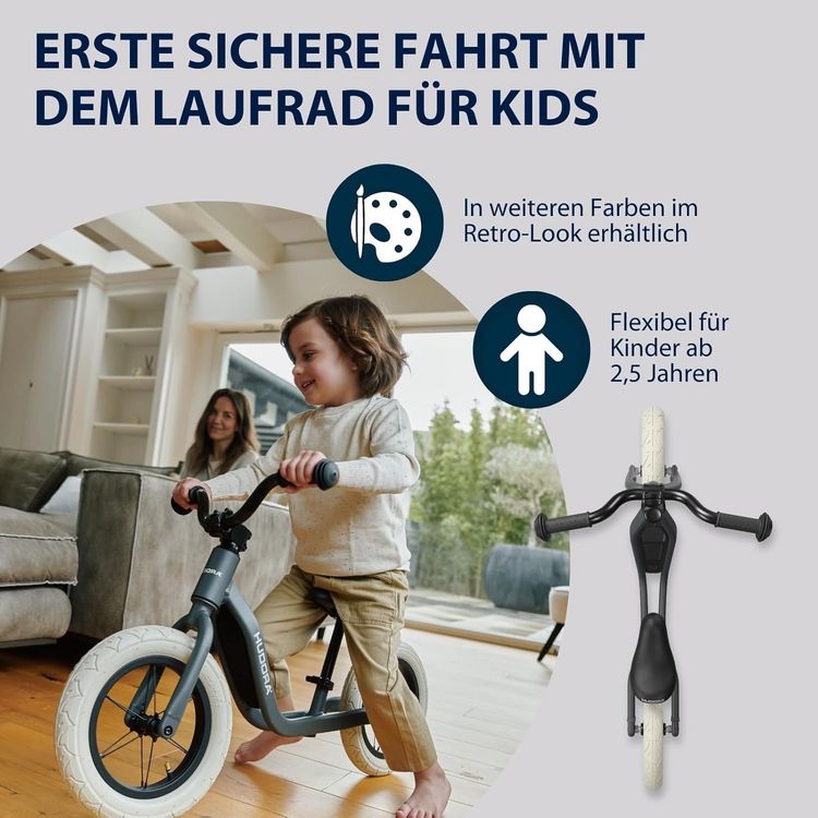 Produktbild: HUDORA 10933 - Laufrad Explory 12 shadow, f&uuml;r Kinder von 90-110 cm, Sitzh&ouml;he: 27-37,5 cm