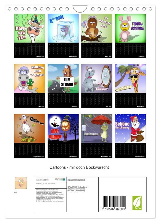 Produktbild: Cartoons - mir doch Bockwurscht (Wandkalender 2026 DIN A4 hoch), CALVENDO Monatskalender