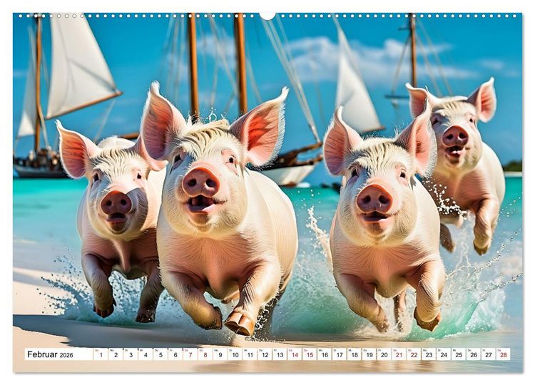 Produktbild: Schwimmende Schweine im Paradies (Wandkalender 2026 DIN A2 quer), CALVENDO Monatskalender