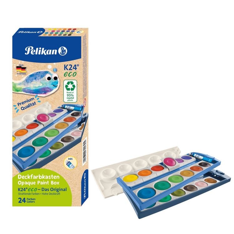 Produktbild: Pelikan Malkasten Deckfarbkasten K24&reg; eco inkl. Deckwei&szlig;, 24 Farben