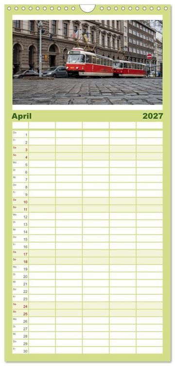 Produktbild: Familienplaner 2027 - Stra&szlig;enbahnklassiker auf Schienen mit 5 Spalten (Wandkalender, 21 x 45 cm) CALVENDO