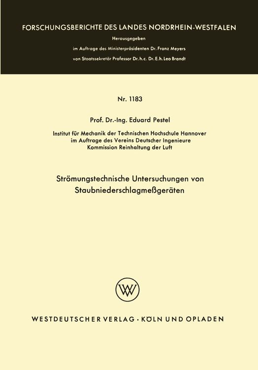 Bild vom Artikel Strömungstechnische Untersuchungen von Staubniederschlagsmeßgeräten vom Autor Eduard Pestel