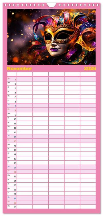Produktbild: Familienplaner 2026 - MASKEN - poetisch und vertr&auml;umt mit 5 Spalten (Wandkalender, 21 x 45 cm) CALVENDO