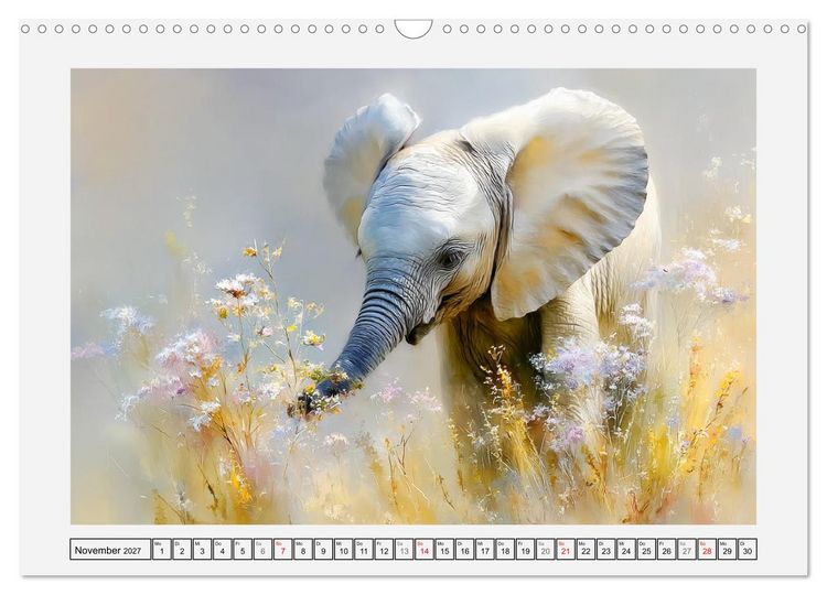 Produktbild: Elefanten. Graue Riesenbabys im Grasland (Wandkalender 2027 DIN A3 quer), CALVENDO Monatskalender