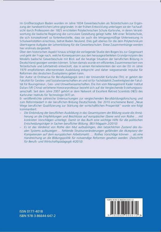 Produktbild: Die Gewerbeschule des Gro&szlig;herzogtums Baden als fr&uuml;hes Modell einer Teilzeitschule im dual-alternierenden System : Einfluss der Polytechnischen Schule Karlsruhe auf die Entwicklung der badischen Gewerbeschule ; Anst&ouml;&szlig;e zur Beseitigung aktueller Defizite in der deutschen Berufsausbildung in Anlehnung an Empfehlungen der Europ&auml;ischen Kommission