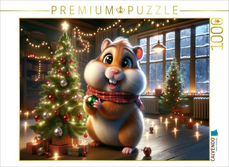 Produktbild: CALVENDO Puzzle Weihnachtswunderland: Ein Hamster im Kerzenschein | 1000 Teile Lege-Gr&ouml;&szlig;e 64x48cm Foto-Puzzle f&uuml;r gl&uuml;ckliche Stunden