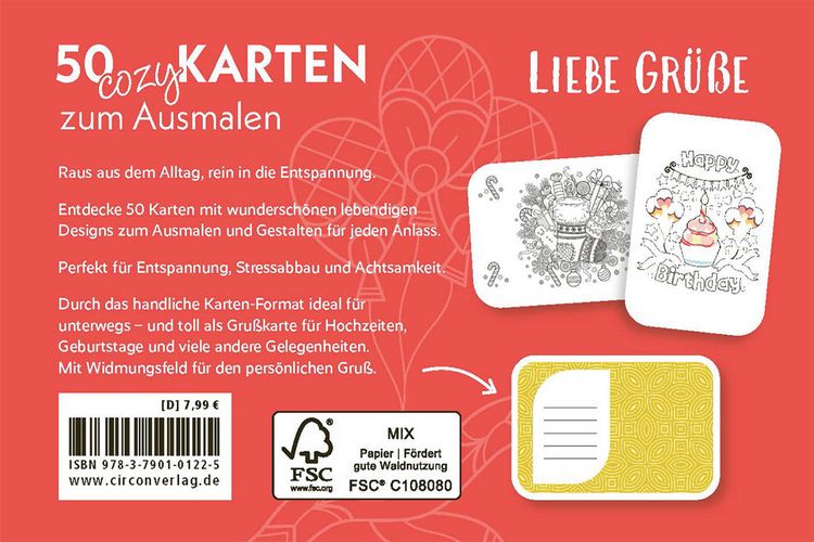 Produktbild: 50 cozy Karten zum Ausmalen &ndash; Liebe Gr&uuml;&szlig;e