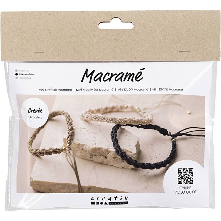Produktbild: Creativ Company DIY Sets Macram&eacute; Mini Kreativ Set Macram&eacute;, Schwarz, Olivbraun, Beige, Armband, Kreativ Box